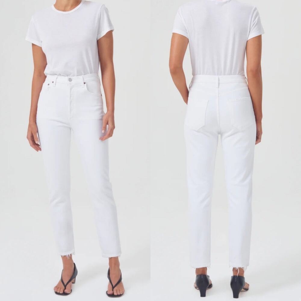 Agolde Riley High Rise Straight Crop in Sour Cream Size 30 Slim Stretch Raw Hem